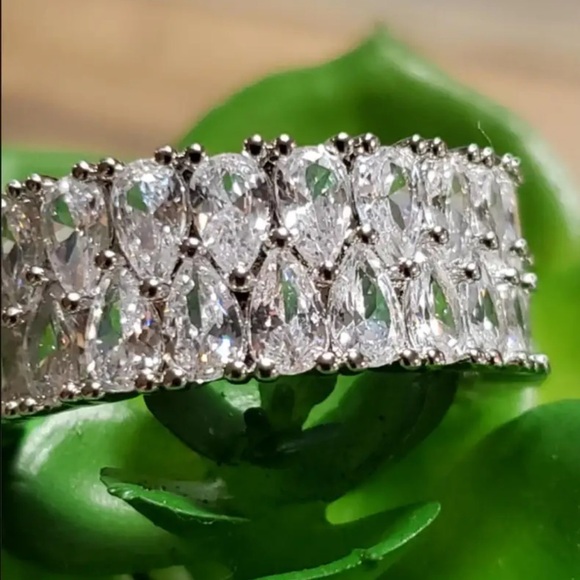 Double Row Cubic Zirconia Engagement, Wedding Band or Anniversary Ring, Sz 6 - Picture 3 of 7